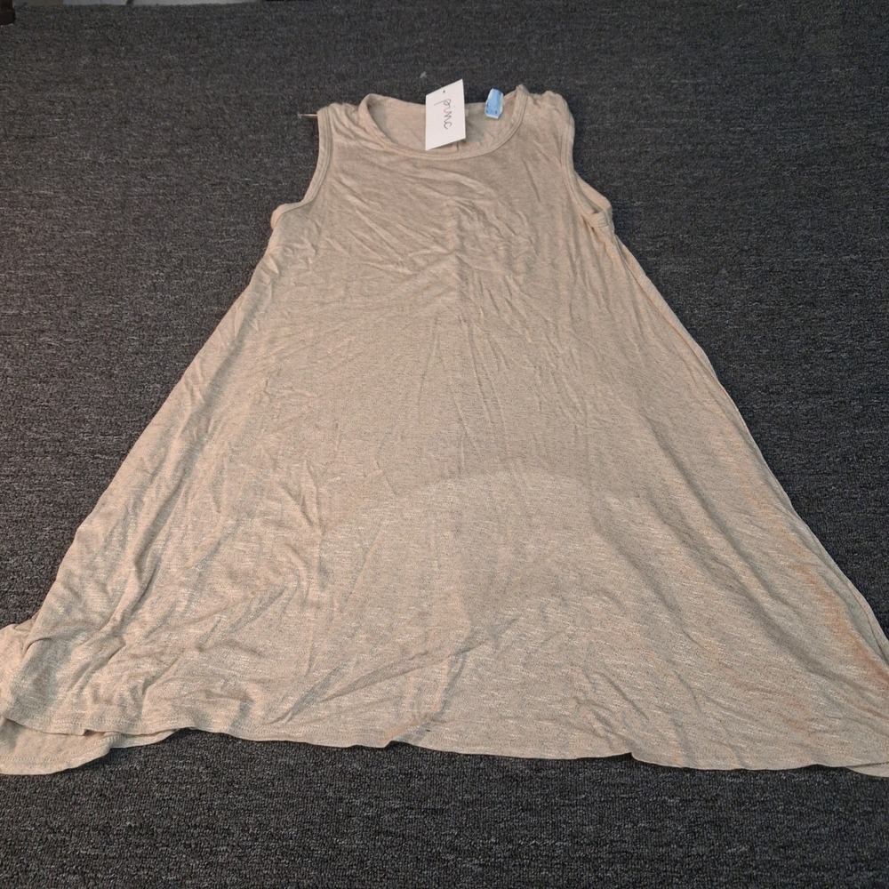 Pinc Dress Womens Large J-12799 Tan Sleeveless Swing Relaxed Slub Knit NEW